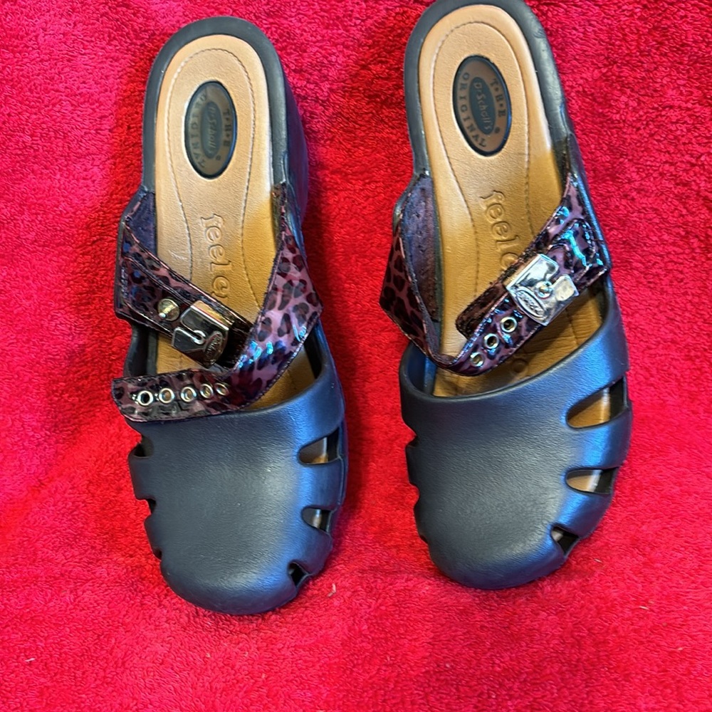 Dr. Scholl's Dance On Brown Leopard Slip On Buckle Block Heel Rounded Toe Clogs